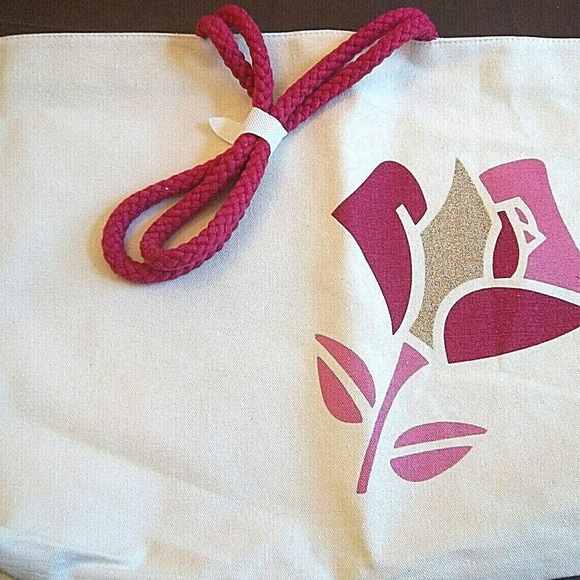 Lancome Paris Off-White & Pink Canvas Tote Bag with Gold & Pink Rose Logo - NEW! - Picture 7 of 11